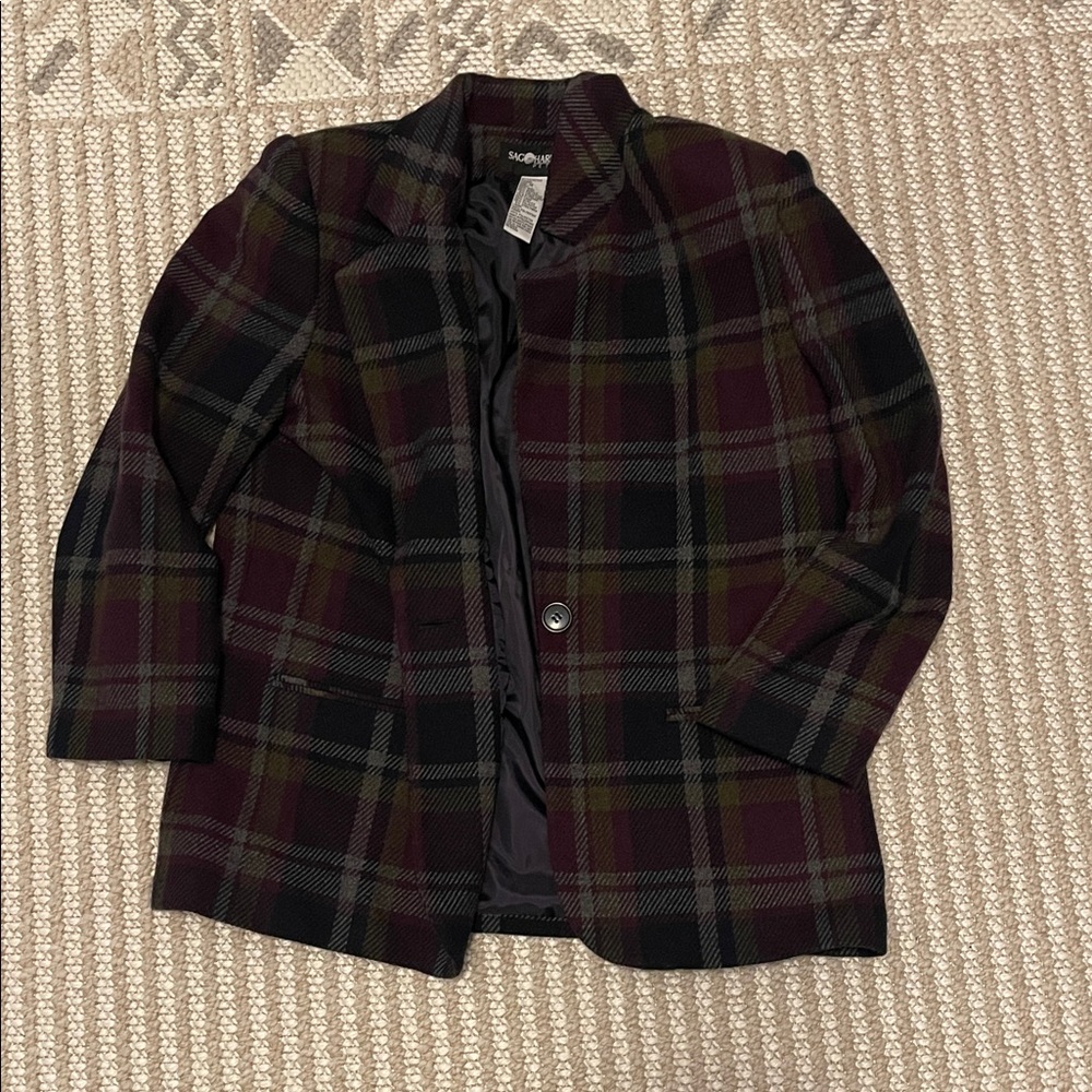 Purple Multicolor Plaid Blazer